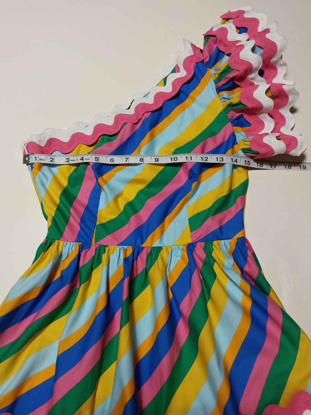 Sugarlips Rainbow Stripe One-Shoulder Tiered Rick Rack Mini Dress Size XS - Picture 5 of 12